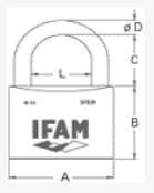 Dimensions Cadenas Haute sécurité SRA IFAM pour grille Acierjpg