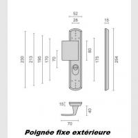 Dimensions ensemble poignee fixe de securite blindee et renforcee pour porte bois et acier