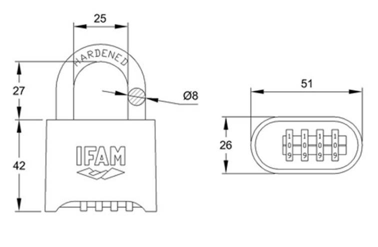 Cadenas à combinaison IFAM R4MK avec clé de secours