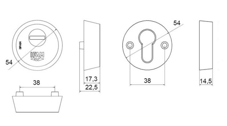 Dimensions et schema de la rosace blindee ifam shiel 38 pour la protection des cylindres
