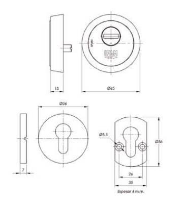 Dimensions et schema de la rosace de protection pour cylindre europeen ifam es801