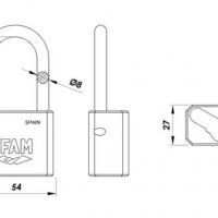 Dimensions et schema du cadenas ifam 1030 pour demi cylindre avec anse en acier inoxydable de 8 mm