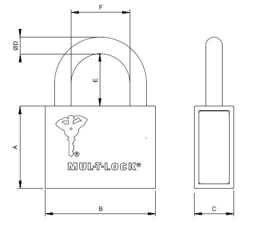 Dimensions Cadenas Haute Sécurité MUL-T-LOCK  CAD-C13 REG